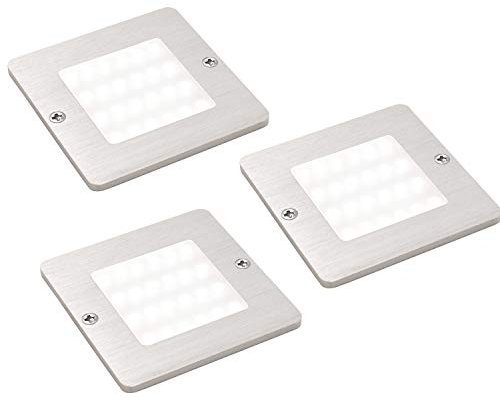 3 Pack | 5W LED Square Under Cabinet Kitchen Spotlights & Driver Kit | Aluminium & Natural White | Low Profile Slim Surface Mounted Lighting Fittings | Counter Worktop Unit Down Lights | Loops