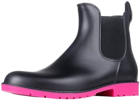 Asgard Damen Kurz Regen Stiefel Wasserdichte Knöchel Chelsea Booties, Rose, 40 EU