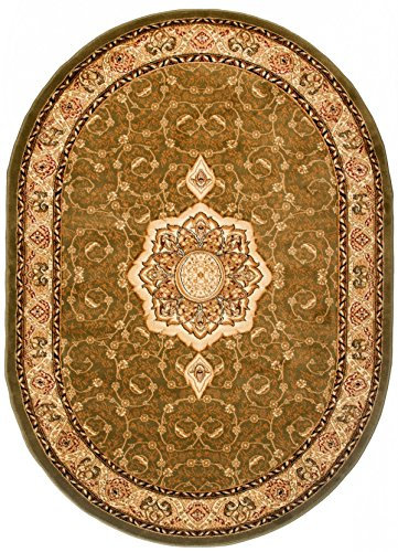 Carpeto Teppich Oval Orientteppich Grün 200 x 300 cm Medaillon Konturenschnitt Muster Iskander Kollektion