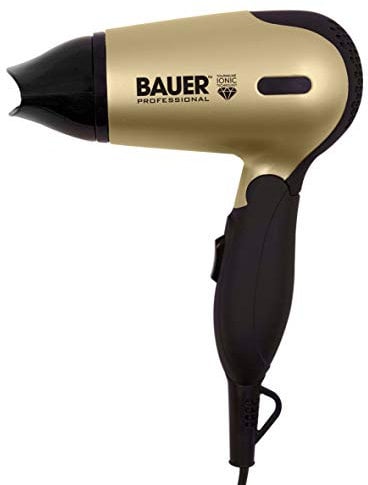 Bauer Professional 38850 Travel Hair Dryer Set/Compact 1200W Travel Hair Dryer with Folding Handle/Carry Case, Hairbrush & Comb / 2 Heat & Speed Settings/Lightweight, Portable, Dual Voltage