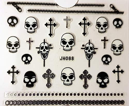 Halloween Nail Art 3D Silver Gems Stickers (JH088 Skulls Crosses)