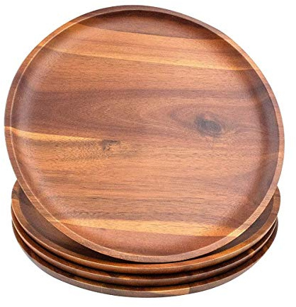AIDEA Acacia Wood Dinner Plates, 11Inch Round Wood Plates Set of 4, Easy Cleaning & Lightweight for Dishes Snack, Dessert, Unbreakable Classic Plate