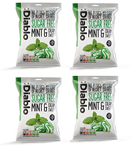 Diablo Sugar-Free Candy - Mint & Cream Sweets Sweetened with Maltitol, Sugar-Free Treats for All Occasions, Ideal for Gift Boxes, Mother’s Day & Father’s Day – 75g, Pack of 4