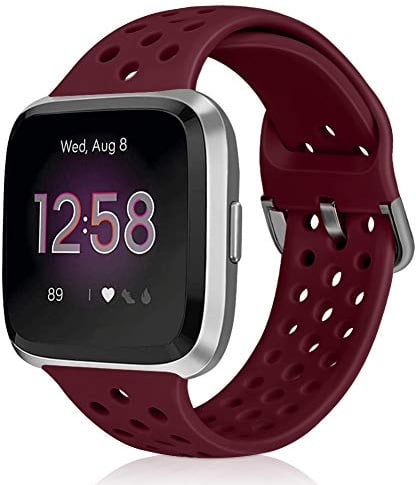 Runostrich Sport Strap Compatible with Fitbit Versa 2/Fitbit Versa/Versa Lite/SE, Soft Silicone Band Replacement Breathable Wristband Accessories for Smart Fitness Watch for Women Men (Dark Red)