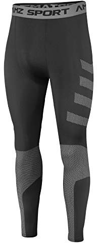 AMZSPORT Leggings da Compressione per Uomo Pantaloni Sportivi Asciutti e Freddi Collant per Allenamento Fitness, Nero M