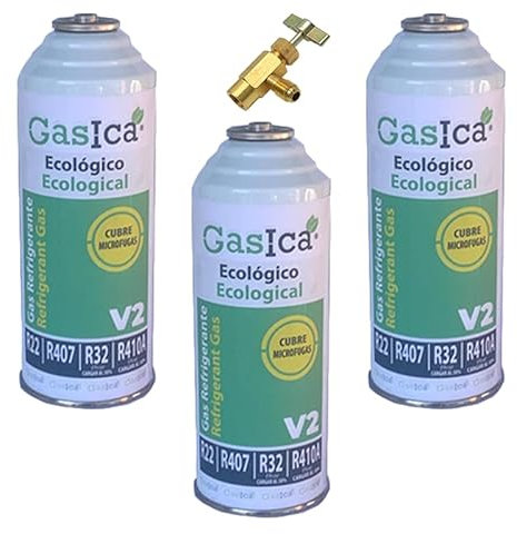 REPORSHOP - 1 Botella Gas Gasica V2 226Gr Alternativo R22, R32, R407C, R410A Freeze (3 Botellas+Val)