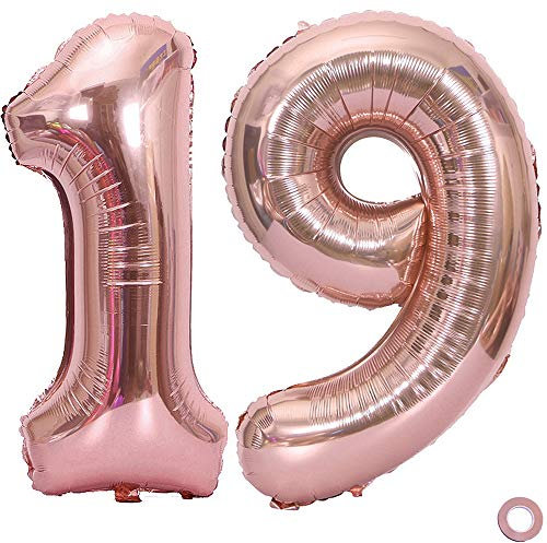 Juland Luftballon Zahl 19. Geburtstag XXL Riesen Folienballon Zahl Rosegold Geburtstag Folienballon Helium Folie Pinke Luftballons für Geburtstag Jubiläum 40 Zoll - Riesenzahlen #19