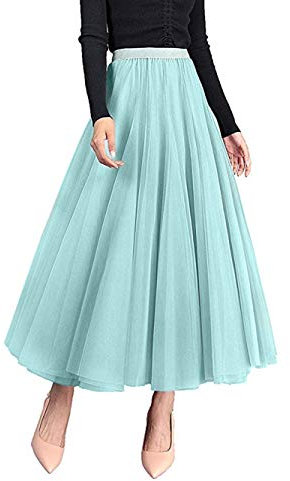 Damen Langer Tüllrock A Linie Tüll Röcke Einheitsgröße Elegante Hochzeit Tutu Maxiröcke(Hellgrün,Einheitsgröße)