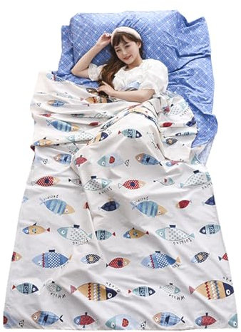 TRIWONDER Baumwolle Hüttenschlafsack, Schlafsack Inlett, Leicht & kompakt, Schlafsack Inlay, Sommerschlafsack, Reiseschlafsack für Reisen (Hellblau, L - 180x230)
