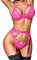 RSLOVE Sexy Femme Ensemble Lingerie Jarretière avec Porte Jarretelles Dentelle Soutien-Gorge et Culotte Rose XL