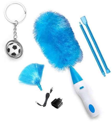 XYY Spolverino Elettrico Ricaricabile con Asta Telescopica Ultraleggera e 2 testate Lavabili a Mano, Spazzole per Pulire, Prodotti per la Pulizia Auto (Ricaricabile, Blu-Bianco)