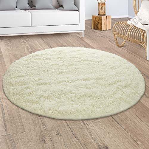 Paco Home Hochflor Teppich Wohnzimmer Shaggy Moderner Fellteppich Imitat Kunstfell Flauschig rutschfest Einfarbig Gelblich-Weiß, Grösse:200x290 cm