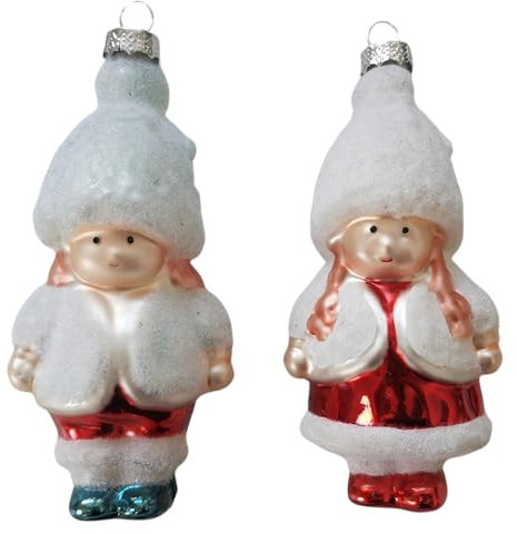 2er Set Wichtel Männchen Mann Frau Weihnachtsbaumkugel Glas Christbaumschmuck Weihnachten