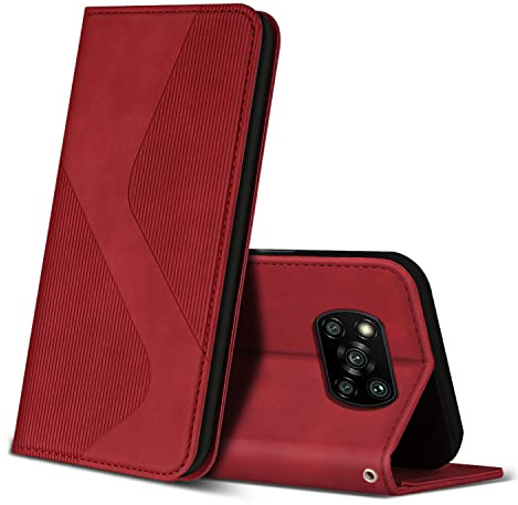 ZONNAVI Hülle für Xiaomi Poco X3 Pro/Poco X3 NFC/Poco X3, PU Leder Handyhülle mit Kartenfächer, Flip Wallet Case Schutzhülle für Xiaomi Poco X3 Pro/Poco X3 NFC/Poco X3 (Rot)