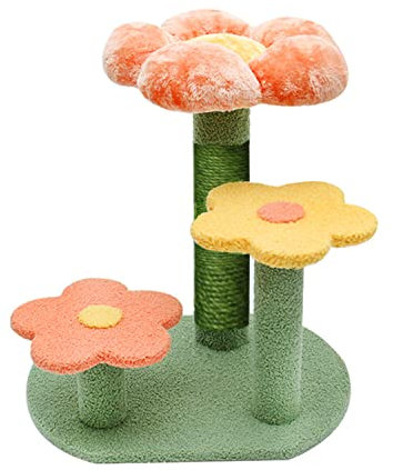 PET WONDERLAND Katzenbaum mit Blumenmotiv, mit Kratzbaum, Rosa – kleiner Indoor-Katzenturm, natürlicher Sisal, Kratzbaum, Kletterbaum, niedlicher Katzenbaum