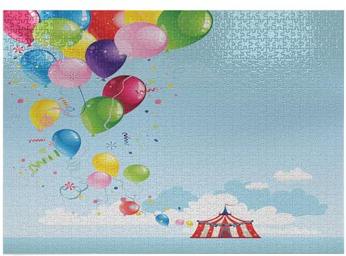 ABAKUHAUS Zirkus Puzzle, Karneval Zelt Luftballons, Heirloom-Qualität lustige Aktivität für die Familie langlebiger Karton, 1000 Stücke, Mehrfarbig