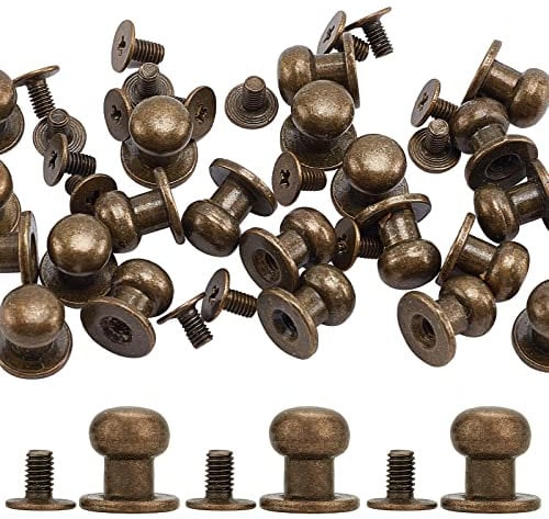 GORGECRAFT 20 Set 8x10x10mm Round Head Button Stud Brass Chicago Ball Screw Back Rivets Leather Nipple Post Fastener for Home DIY Repairs Craft Luggage Jackets Handbag Decoration, Antique Bronze