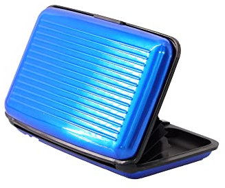 D.A.Y. Republic RFID Blocking Credit Card Holder, Card Protector, Aluminium, Business Card Case for Women or Men, Metal ID Organiser Wallet with 6 Slots, Compact and Convenient, Travel Wallet (Blue)