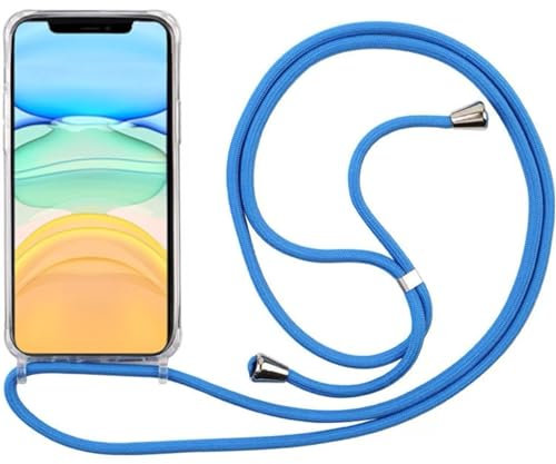 PuYu Zhe Funda para iPhone 13,Ajustable Collar Correa de Cuello Cordón Carcasa Caja Transparente Silicona TPU Bumper Caso-Cielo Azul