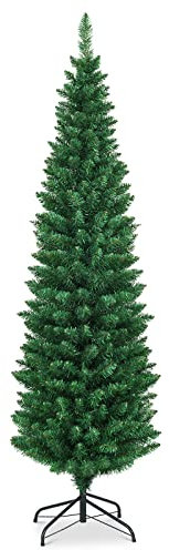 LIFEZEAL Slim Albero di Natale Artificiale 180 cm, Pop Up, Stretto, Foltissimo, 400 Rami, PVC Ignifugo, Christmas Tree, Base in Acciaio, Montaggio Facile, Interno, Esterno, Decorazione Natalizia