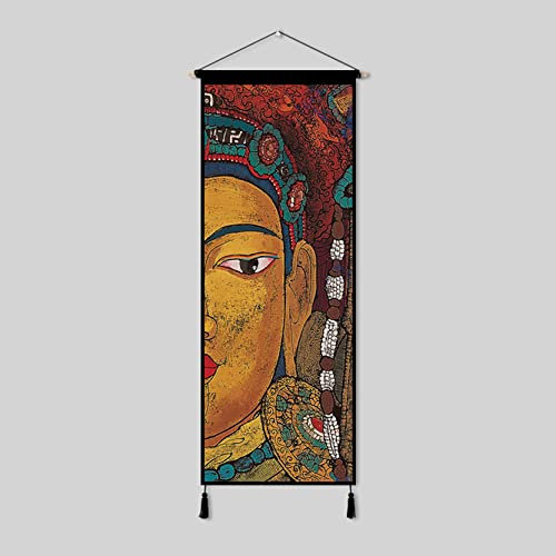 WABMJGW Makramee-Wandbehang, tibetischer ethnischer Stil, Wandbehang, Baumwoll-Leinen-Stoff, tibetische Kultur-Banner, lange Wandteppiche, Wandkunst für Schlafzimmer, Wohnzimmer, I-45 x 120 cm