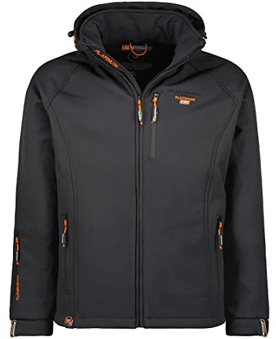 Geographical Norway Taboo Men - Veste Homme Softshell Capuche Impermeable - Manteau Polaire Blouson Coupe Vent Resistant Travail - Vetement Randonnee Ski Automne Hiver Printemps (Gris Fonce L)