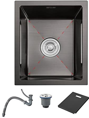 Fregadero Cuadrado Negro con Tapa Minifregadero De Barra Fregadero De Esquina De Café Fregadero Bajo Encimera Fregadero De Cocina Fregadero De Lavandería con Balcón (S : 38x30x21.5cm)