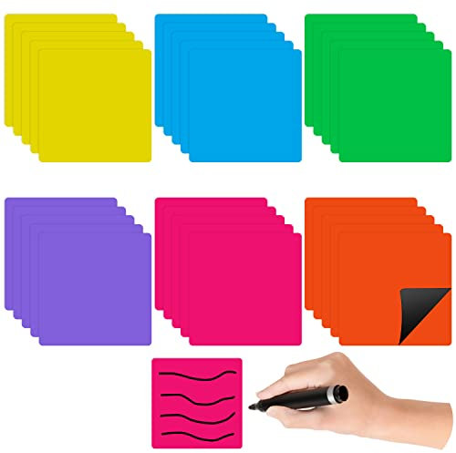 Magnetstreifen beschreibbar,30 Stück Magnet Etiketten Wochenplaner 50 x 50mm Beschreibbare Magnete Wiederbeschreibbar für den Kühlschrank Whiteboards Magnettafeln
