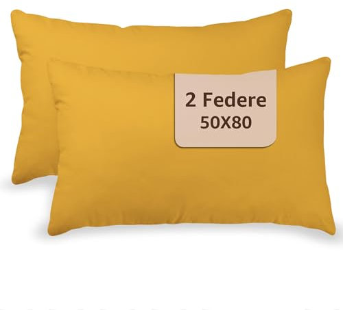 SONIT - Federe Cuscini Letto Matrimoniale 100% in Cotone - Federe Cuscino Letto 2 Pezzi 50x80cm - Copri Cuscini con Chiusura A Busta Made in Italy - Mango