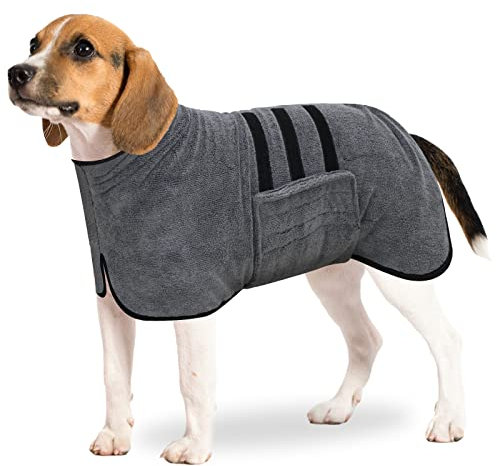 BASVII Hundebademantel aus Mikrofaser, Bademantel Hund Extra SaugfäHig und Schnell Trocknendes mit Klettverschluss und Verstellbarem Schrumpfband, für Große Mittel und Kleine Hunde