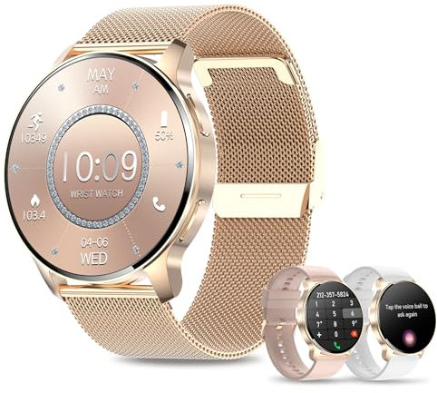 Lefitus Smartwatch für Damen mit Bluetooth-Anruf, 1,32 Zoll HD-Tracker Fitness mit Musik-Herzfrequenzmesser, Schlafmesser, Stoppuhr, Smartwatch für Android iOS