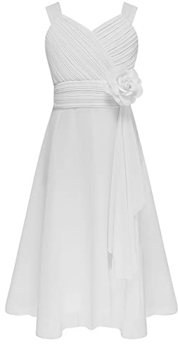 ranrann Robe Cérémonie Fille Enfant avec Fleur Style Bohème sans Manches | Princesse Robe Mariage,Demoiselle D'honneur,Bal, Soirée,Communion,Évènements Religieux,Fête,Anniversaire pour Enfant 5-16 Ans