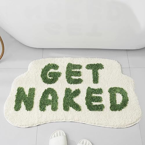 FPYWO Get Naked Badematte, grün, niedlicher Get Naked-Badezimmerteppich, weich, rutschfest, grün, lustig, Dusch-Bodenmatte für Badezimmer, Wohnung, Dekoration, maschinenwaschbar, 85,1 x 50,8 cm