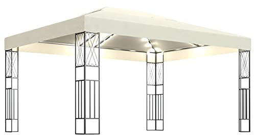 BaraSh Pavillon mit LED-Lichterkette Zelt FüR Garten Sonnensegel Pavillon Partyzelt Garten Pavillon 3x4 m Creme Stoff