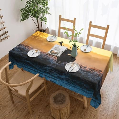 UNIOND Tischdecke mit Hirschmotiv, wasserdicht, quadratisch, für Küche, Party, Picknick, Esszimmer, Tischdekoration, 137 x 183 cm
