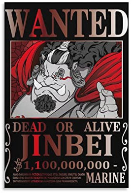 Animation One Piece Wanted Poster Jinbei Oyabun Home Decor Poster Wandkunst Hängender Bild Druck Dekorative Malerei Poster 50 x 75 cm