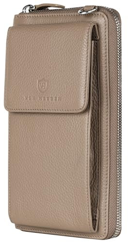 VON HEESEN Leder Handy-Geldbörse mit RFID-Schutz - Handytasche mit Portemonnaie für Damen & Herren aus echtem Leder - Wallet mit Münzfach - Geldbeutel für Frauen und Männer in Taupe