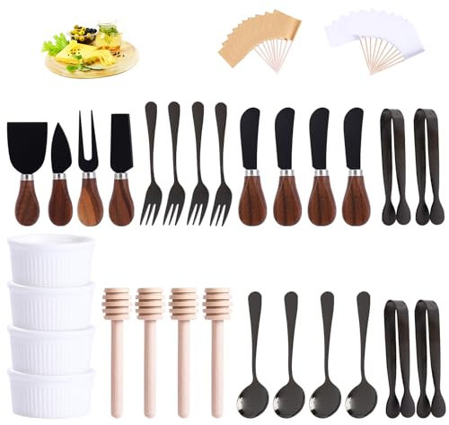 Charcuterie Boards Accessories(29 PCS) Cheese Spreaders for Charcuterie Board Mini Serving Spoon Fork Tongs Blank Toothpick Flags Bowl