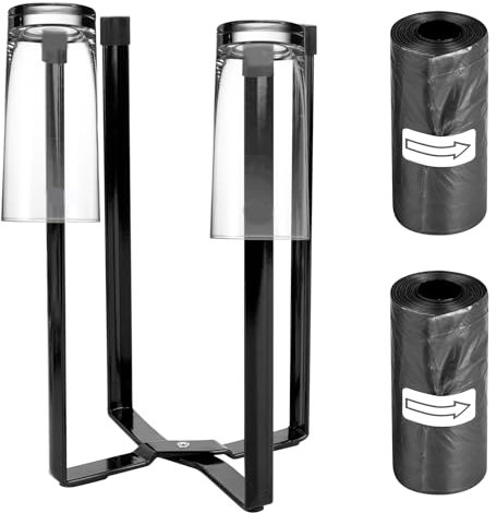 RUCUDIM Küchenständer Halter Regal Metallmüllbeutelhalter Multifunktional Arbeitsplatte Tassen Flaschen Trocknung Rack Klappbares für Plastiktüten Flaschen Tassen Regal Müllbeutel
