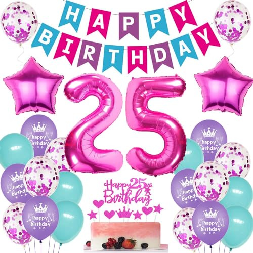 Luftballons Geburtstag 25 Rosa,Luftballon 25. Geburtstag Frau,Rosa 25 Jahre Geburtstagsdeko,Ballon 25 Jahre Frau Party Dekoration