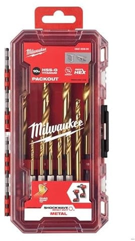 Milwaukee 10 Piece SHOCKWAVE Red Hex HSS Titanium Metal Drill Bit Set