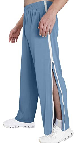 Reha Hose Damen Herren Seitlich Zu Öffnen Lang Baggy Trainingshose mit Seitlichem und Reißverschluss Am Bein Weites Bein Schnellfickerhose Druckknöpfen Sporthose Freizeithose(04 Sky Blue,XL)