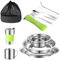 LOMUG Campingbesteck Set, 12 Stück Edelstahl Besteck mit Teller, Schüssel,Tasse,Gabel, Löffel und Bestecktasche, Aufbewahrungstasche, Edelstahl Geschirr Set für Camping Outdoor Wandern Picknicks, Grün