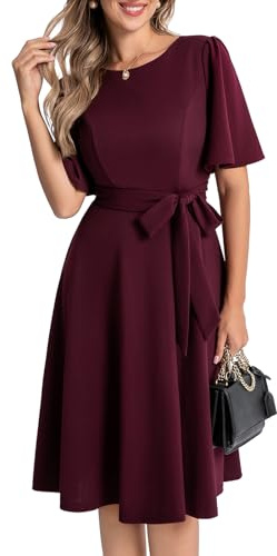 Bbonlinedress Abito da donna midi vintage cocktail party tea dress manica corta formale matrimonio ospite chiesa abito modesto