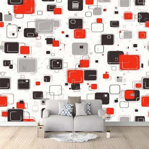 Fototapete Graue schwarze und rote Quadrate 150 x 105cm Tapete Fototapeten Vlies Tapeten Vliestapete Wandtapete moderne Wand Schlafzimmer Wohnzimmer Büro Sonnenuntergang