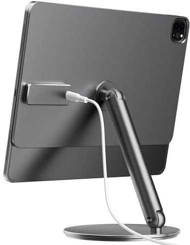 LULULOOK Magnetisch Kabelloses Laden iPad Ständer für Pro 13 M4 2024, Faltbar Mit 360° Schwenk Basis, 18W Aufladen Aluminium Alloy Verstellbar Tablet Ständer Mit USB C Kabel