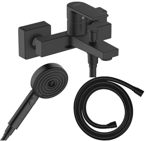 Hansgrohe Pack mitigeur Bain Douche Vernis Shape + Flexible Isiflex +Pommeau Pulsify Select 105 3 Jets Noir Mat