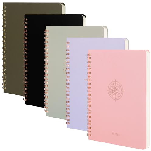 MGGAO A5 Spiral-Notizbuch, 5er-Pack linierte Journal-Notizbücher, mit Doppeltasche, Spiral-Notizbücher zum Schreiben, 8 mm liniert für Schule, Arbeit Büro