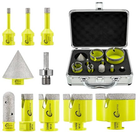 Foret Diamant Carrelage Kit SANLEETEK - Trepan Carrelage Scie Cloche Diamantée (6/8/10/20/35/50/68mm+20mm Fraise +50mm Mèches Chanfrein+Adaptateur) pour Carrelage Céramique Porcelaine Marbre Granit