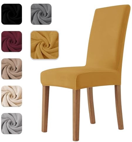 Homebliss Coprisedie con Schienale 4 Pezzi in Velluto Elasticizzati, Universale, Copri sedia Cucina Soggiorno Super Morbido Comodo Anti-Graffio - Giallo
